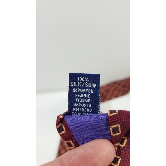 Nautica Mens Silk NeckTie Geometric Burgundy & Gold Pattern 58" Tie - Picture 6 of 8